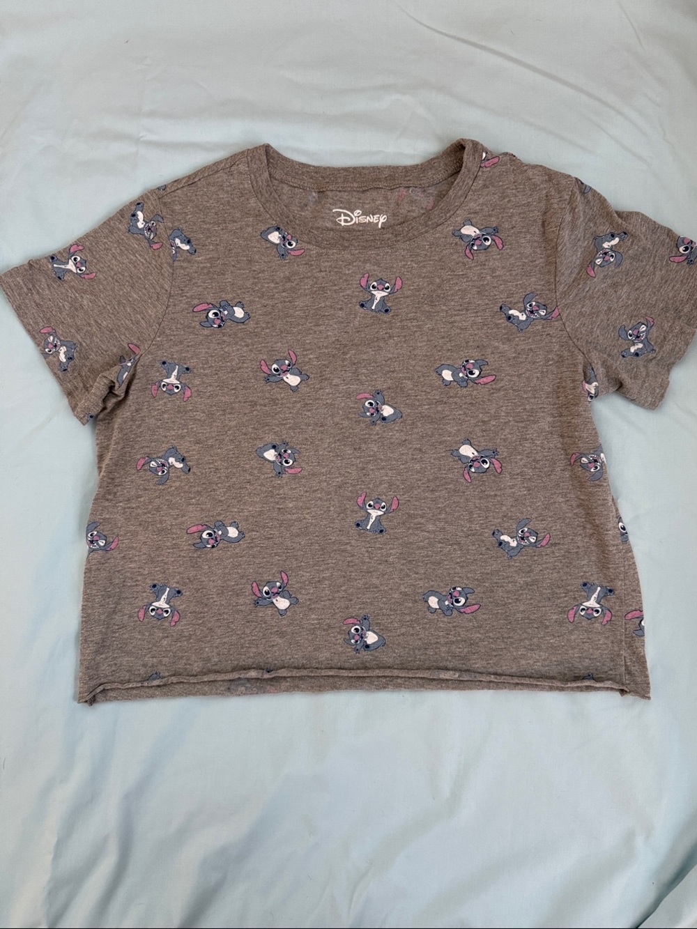 Disney Crop Tee with Pink & Blue Stitch Faces